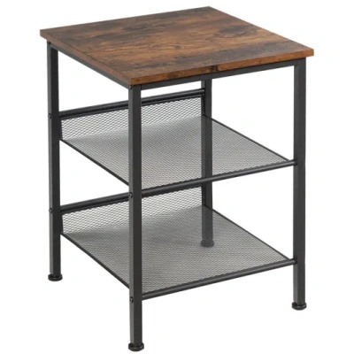 Costway 3-tier Industrial End Table With Mesh Shelves And Adjustable Shelves In Black