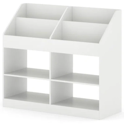 Costway 3-tier Kid's Bookshelf Toy Storage Organizer With Display Rack And 4 Compartments-white