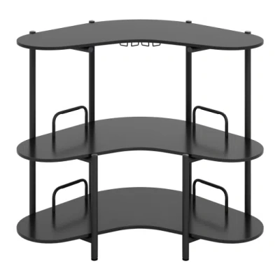 Costway 3-tier Liquor Bar Table With Stemware Racks And Storage Shelves-black