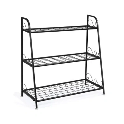 Costway 3-tier Metal Plant Stand Shelf Display Rack For Plants Shoes Flower Pot In Black