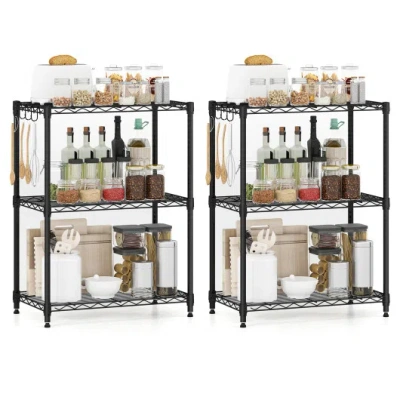 Costway 3-tier Metal Storage Shelving Unit Set Of 2 With V-shaped Wire Rack-black