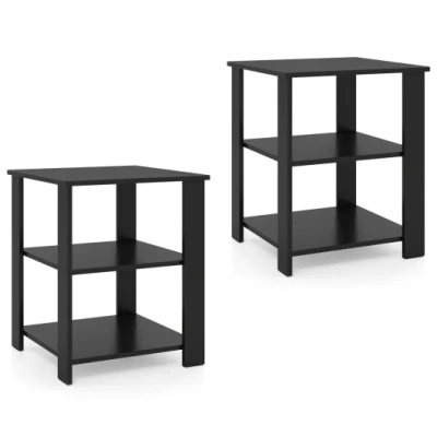 Costway 3-tier Modern Nightstand Square Side Table With Open Storage Shelves Set Of 2-black