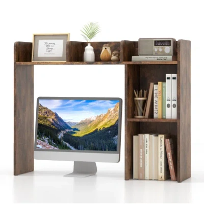 Costway 3-tier Multipurpose Desk Bookshelf With 4 Shelves-brown