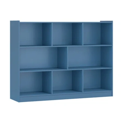 Costway 3-tier Open Bookcase 8-cube Floor Standing Storage Shelves-blue In Multi