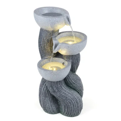 Costway 3-tier Outdoor Water Fountain With Led Lights 18.5 Inch H For Patio Deck In Gray