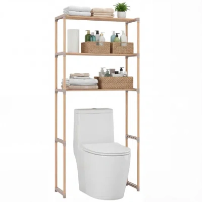 Costway 3-tier Over The Toilet Storage Rack With Open Shelves-gray In Brown