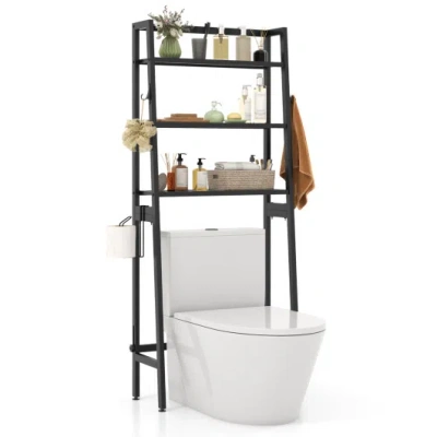 Costway 3-tier Over The Toilet Storage Shelf With Adjustable Bottom Bar-black