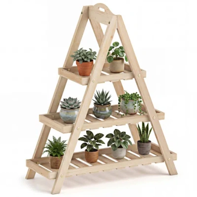 Costway 3-tier Plant Stand Flower Pot Display Shelf-natural In Brown