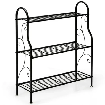 Costway 3-tier Scrollwork Designed Metal Plant Stand-black