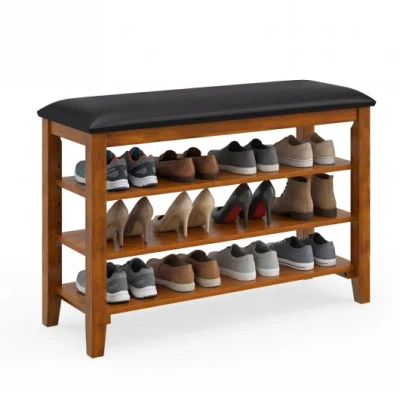 Costway 3-tier Shoe Rack Bench With Adjustable Shelves And Soft Cushion For Entryway And Living Room-brown