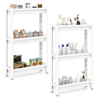 Costway 3-tier Slim Rolling Storage Cart 2-pack Mobile Bathroom Organizer With Wheels-white