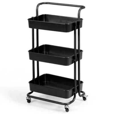 Costway 3-tier Utility Cart Storage Rolling Cart With Casters-black
