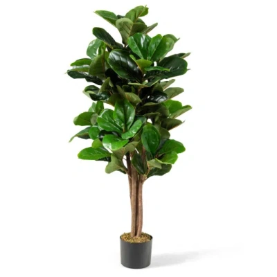 Costway 4 Feet Artificial Fiddle Leaf Fig Tree Decorative Planter In Green
