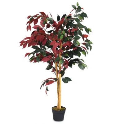 Costway 4 Feet Tall Artificial Ficus Tree With Nursery Pot In Multi
