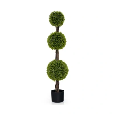 Costway 4 Ft Artificial Ball Shape Bush Tree With Lush Pe Leaves And Trunk In Animal Print