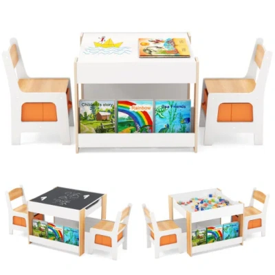 Costway 4 In 1 Kids Toddler Activity Table And Chairs Set With Reversible Tabletop-natural In Multi