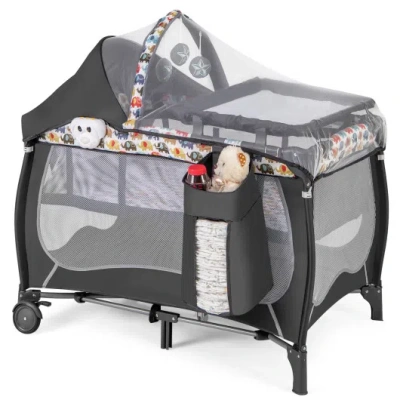 Costway 4 In 1 Portable Baby Nursery Center With Net And Music Box-multicolor