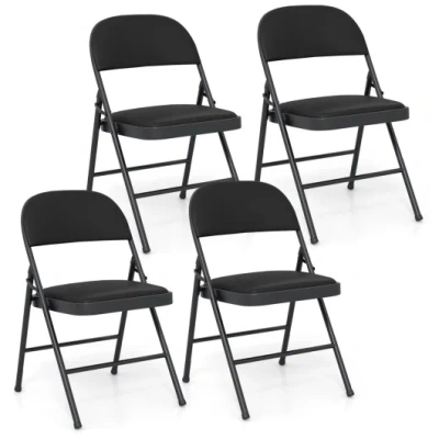Costway 4 Pack Folding Chairs With Metal Frame And Pvc Leather For Indoor Outdoor-black