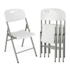 Costway 4 Pack Folding Stackable Chairs With Metal Frame And Carrying Handle-white In White