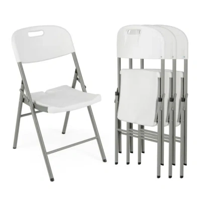 Costway 4 Pack Folding Stackable Chairs With Metal Frame And Carrying Handle-white