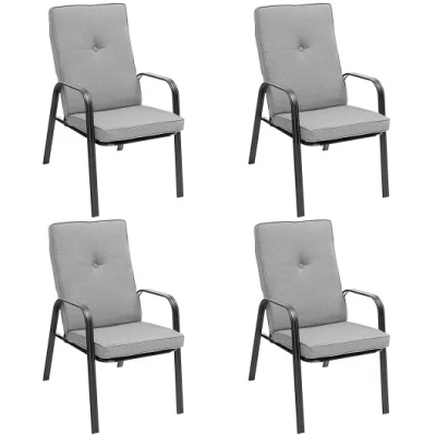 Costway 4 Patio Dining Stackable Chairs Set With High-back Cushions In Gray