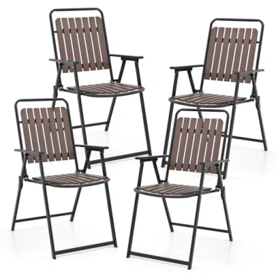 Costway 4 Pcs Patio Folding Chairs With Pp Seat And Back And 400 Lbs Heavy-duty Metal Frame-brown