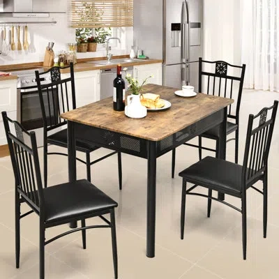 Costway 4 - Person Dining Set In Light Brown,black
