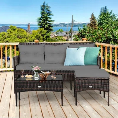 Costway 4 - Person Seating Group With Cushions In Gray
