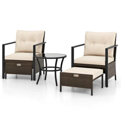 Costway 4 Piece Outdoor Furniture Set With Glass Topped Coffee Table-white In Burgundy