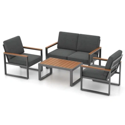 Costway 4 Piece Patio Aluminum Furniture Set With Armrests And Tabletop-gray