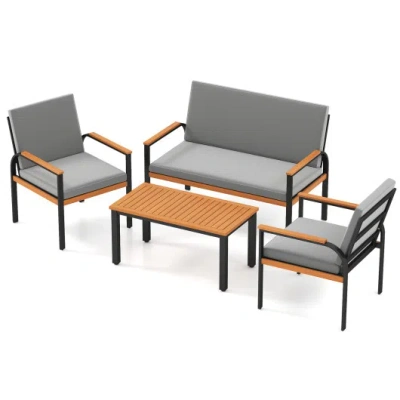 Costway 4 Piece Patio Furniture Set With Coffee Table And Loveseat With Removable Cushions-gray