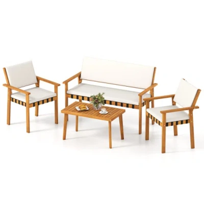 Costway 4 Piece Patio Furniture Set With Coffee Table For Backyard And Garden-white In Multi