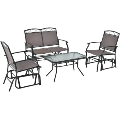 Costway 4 Piece Patio Glider Conversation Set With Tempered Glass Table Top-brown In Gray