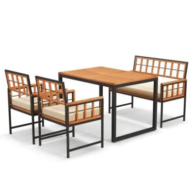 Costway 4 Pieces Acacia Wood Patio Dining Set With 1 Rectangular Table-natural In Brown