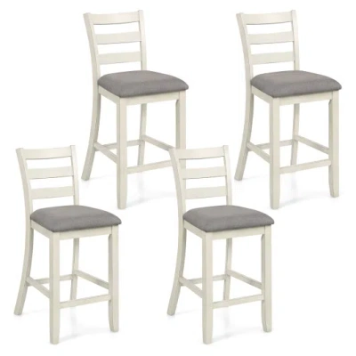 Costway 4 Pieces Counter Height Chairs With Fabric Seat And Rubber Wood Legs-beige In Multi