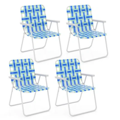 Costway 4 Pieces Folding Beach Chair Camping Lawn Webbing Chair-blue