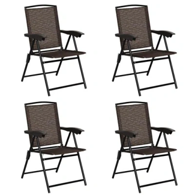 Costway 4 Pieces Folding Dining Chairs With Smooth Armrests And Sling Back In Multi
