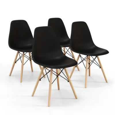 Costway 4 Pieces Modern Armless Dining Chair Set With Wood Legs-black