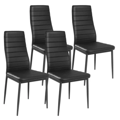 Costway 4 Pieces Modern Leather Dinning Chairs Set With Metal Frame In Black