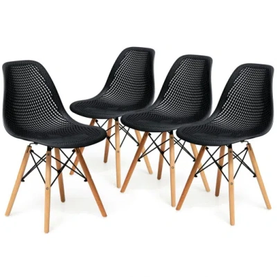 Costway 4 Pieces Modern Plastic Hollow Chair Set With Wood Leg-black