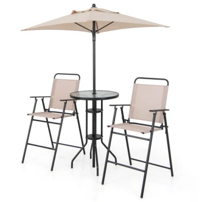Costway 4 Pieces Outdoor Bar Set With Umbrella-beige In Neutral
