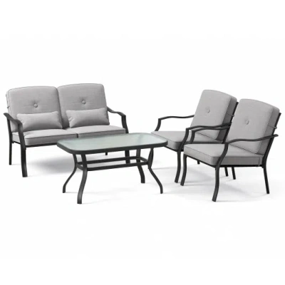 Costway 4 Pieces Outdoor Conversation Set With Seat Back Cushions And Waist Pillows-gray In Multi