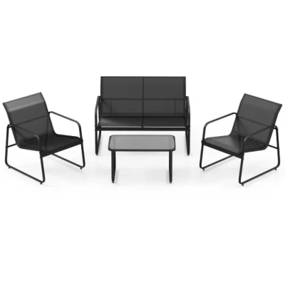 Costway 4 Pieces Outdoor Conversation Set With Tempered Glass Coffee Table-black