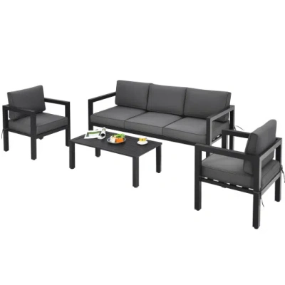 Costway 4 Pieces Outdoor Furniture Set For Backyard And Poolside-gray In Multi