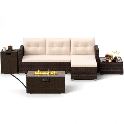 Costway 4 Pieces Outdoor Furniture Set With 32 Inch Fire Pit Table And Propane Tank Cover In Brown
