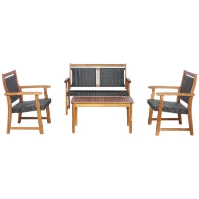 Costway 4 Pieces Outdoor Patio Rattan Furniture Sofa Set With Acacia Wood Frame In Brown