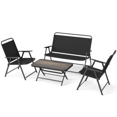 Costway 4 Pieces Patio Folding Furniture Set With Spc Coffee Table And Patio Chairs-black