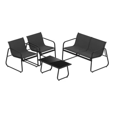 Costway 4 Pieces Patio Furniture Set Fabric Lawn Chairs And Loveseat With Glass Coffee Table In Multi