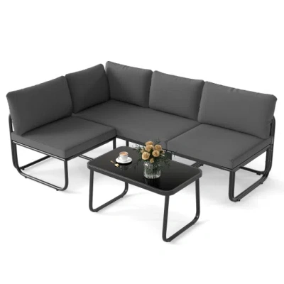 Costway 4 Pieces Patio Furniture Set With Cushions And Coffee Table-gray