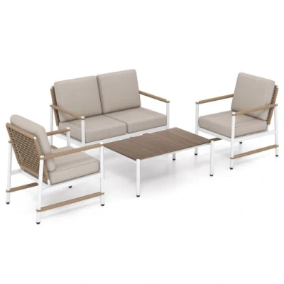 Costway 4 Pieces Patio Furniture Set With Thick Cushions And A Coffee Table-gray